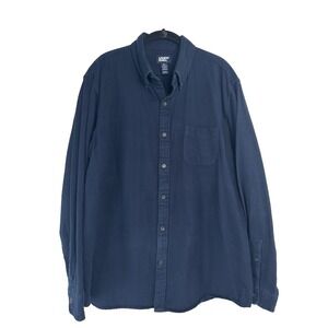 Lands' End Men's Flannel Button Up Size XL Navy Blue Outdoors Layering Bonfire